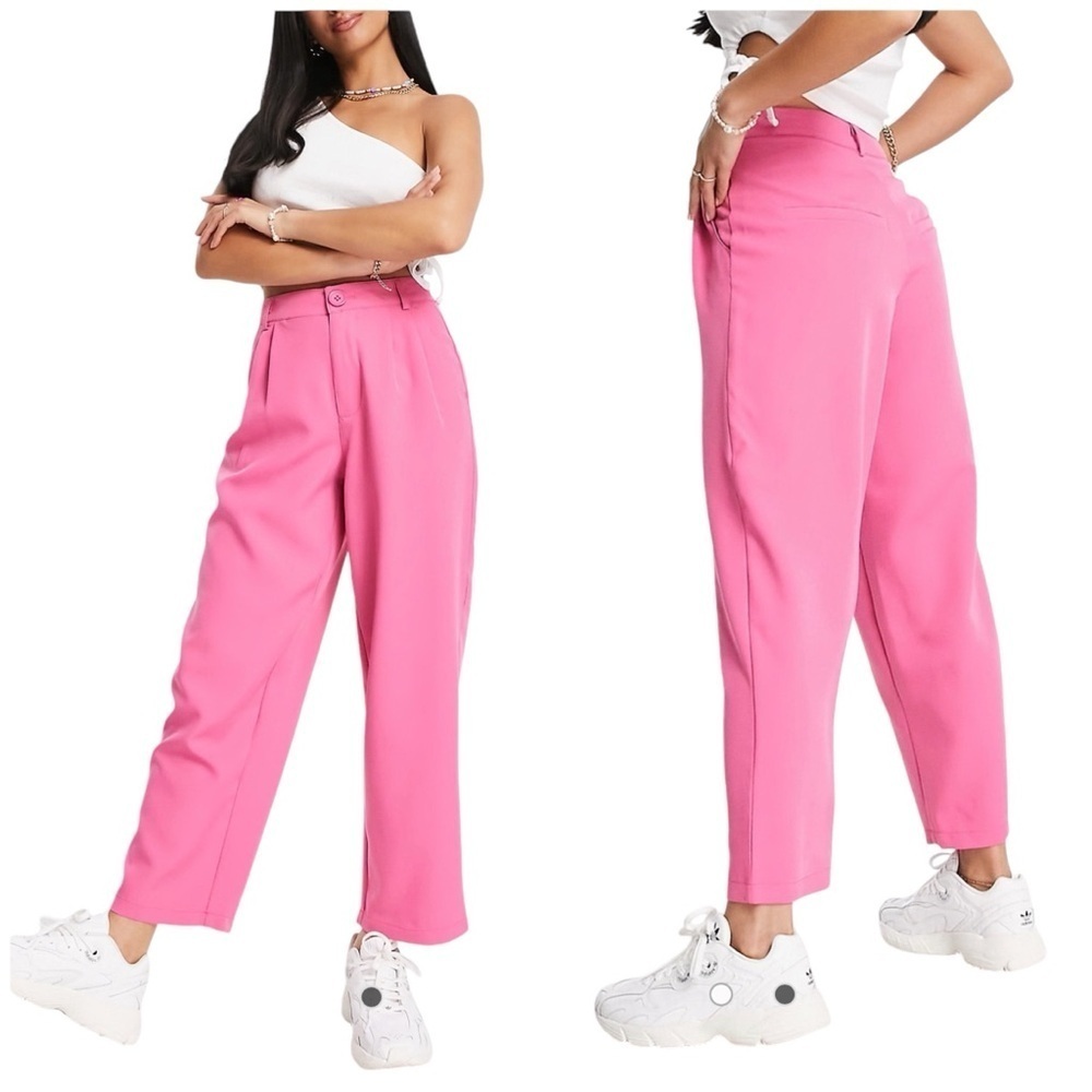 Noisy May Sellina Barbie Pink High Waisted Slouchy Pleated Front Trousers Pants